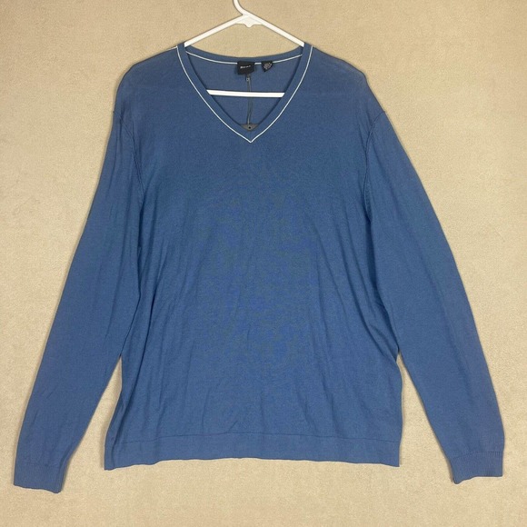 Hugo Boss Mens XL Long Sleeve V-Neck‎ Sweater Blue Knit NWT Cotton/Cashmere - Picture 1 of 12
